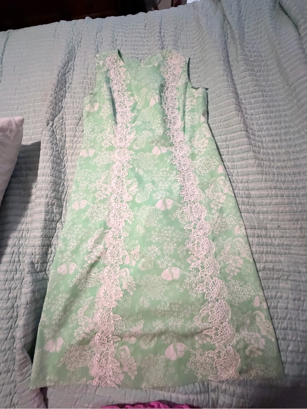Lilly Pulitzer vintage 1979s Mint Green Sleeveless Lace-Trim Midi Dress